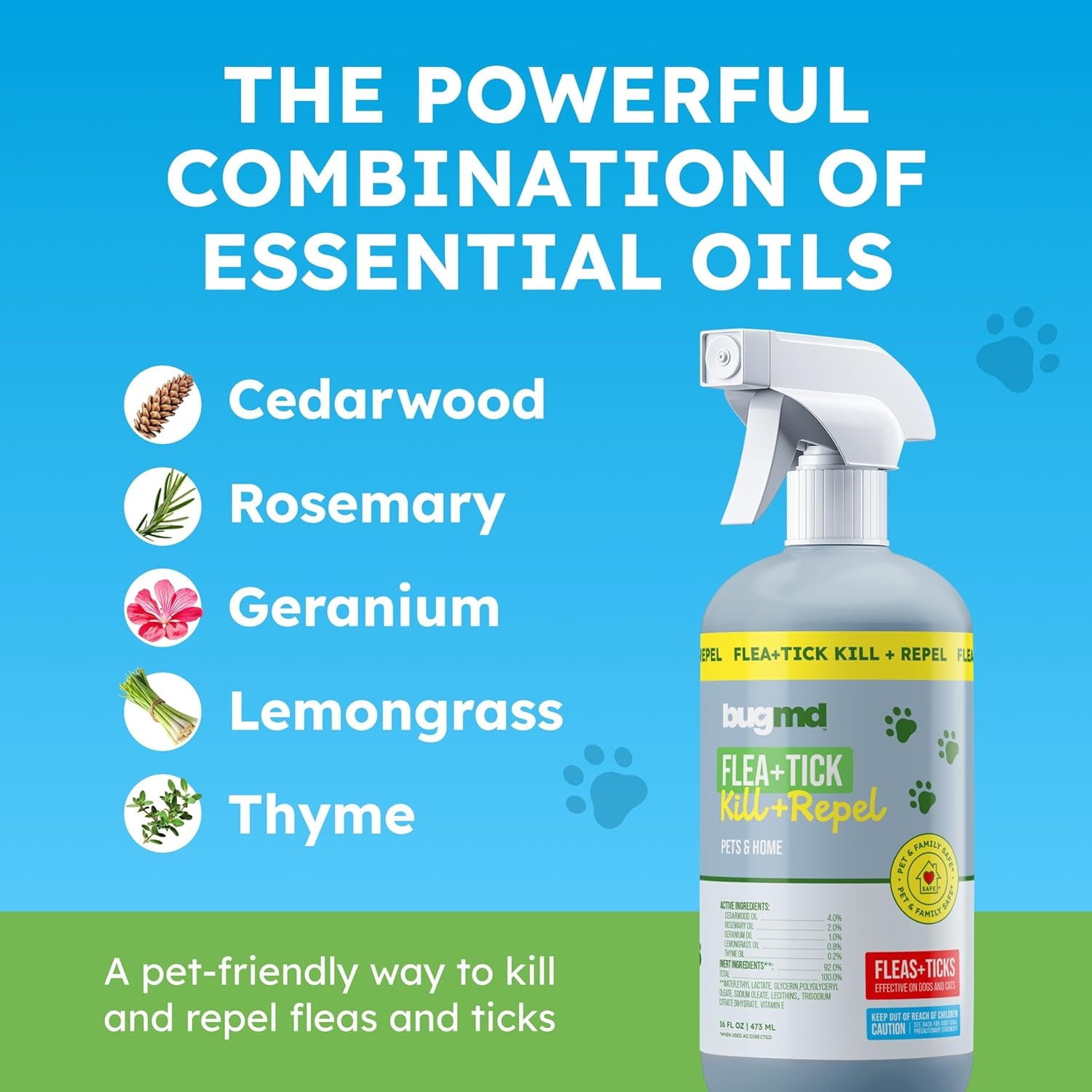 Natural Flea and Tick Spray for Dogs, Cats & Home | Plant-Based Flea Treatment & Tick Prevention with Essential Oils