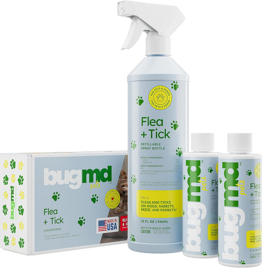 Flea and Tick Concentrate (3.7 Oz, 2 Pack) - Essential Oil-Powered Formula, Controls Fleas, Ticks, Mites in Dogs and Other Furred Animals, Spray on Pet Beds, Kennels