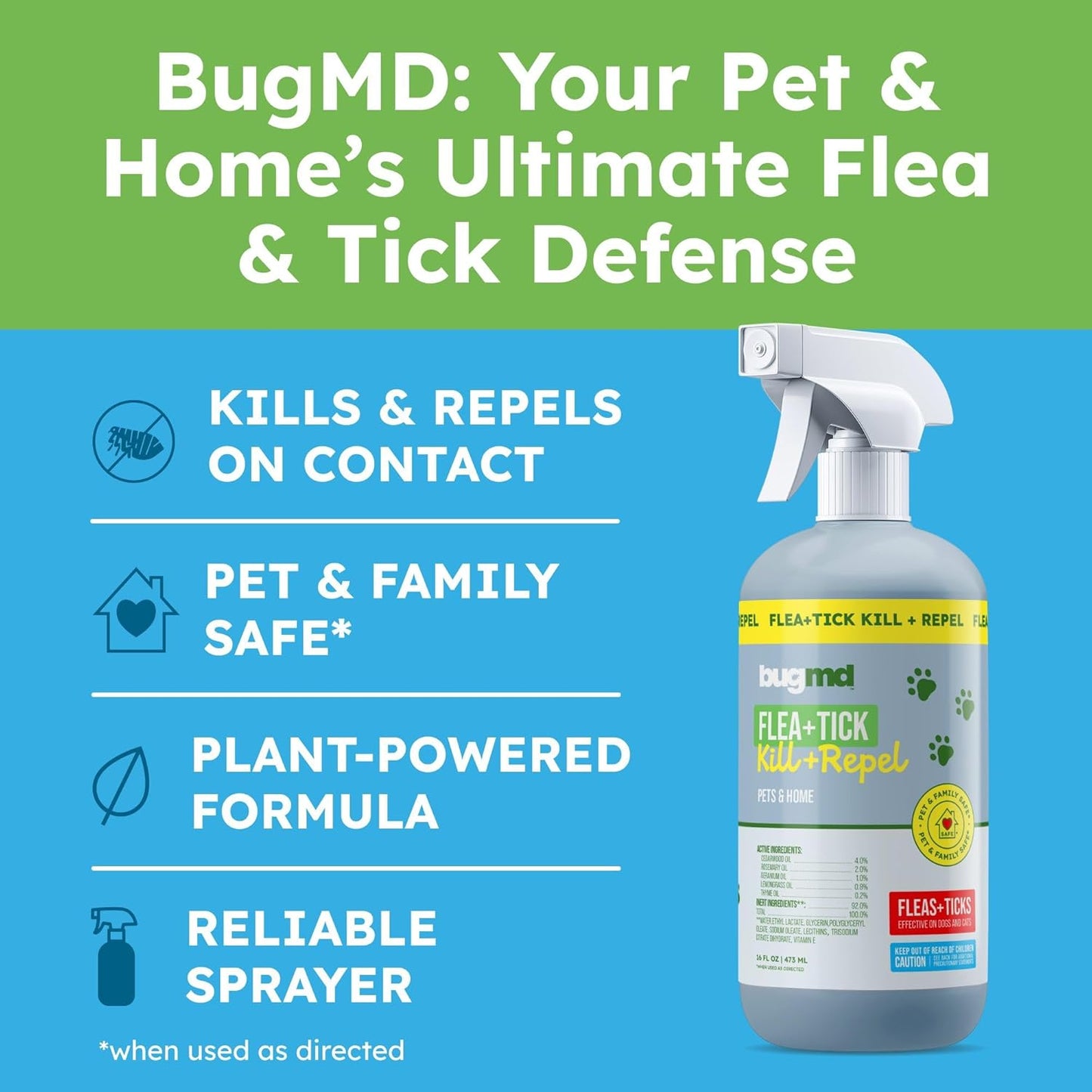 Natural Flea and Tick Spray for Dogs, Cats & Home | Plant-Based Flea Treatment & Tick Prevention with Essential Oils
