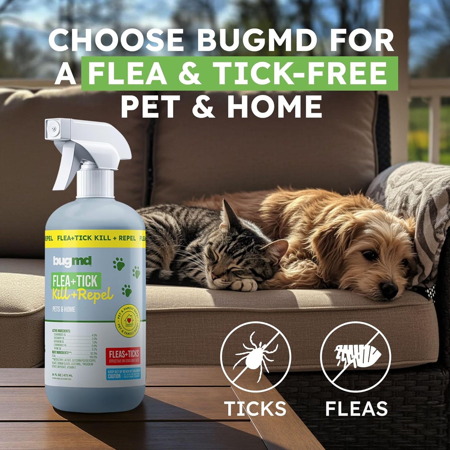 Natural Flea and Tick Spray for Dogs, Cats & Home | Plant-Based Flea Treatment & Tick Prevention with Essential Oils